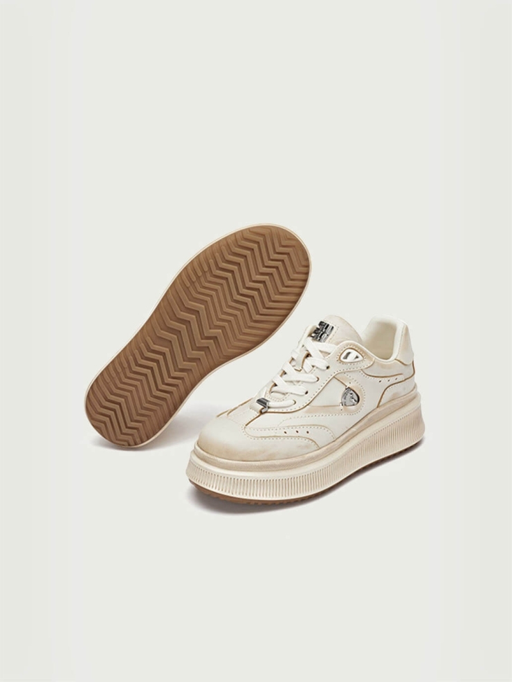 White Dreamcore Knights Vintage Platform German Trainer