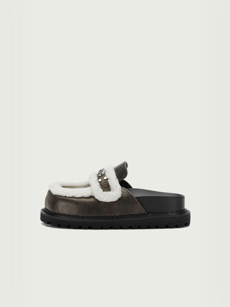 Black Dreamcore Angel Flat Fuzzy Mules