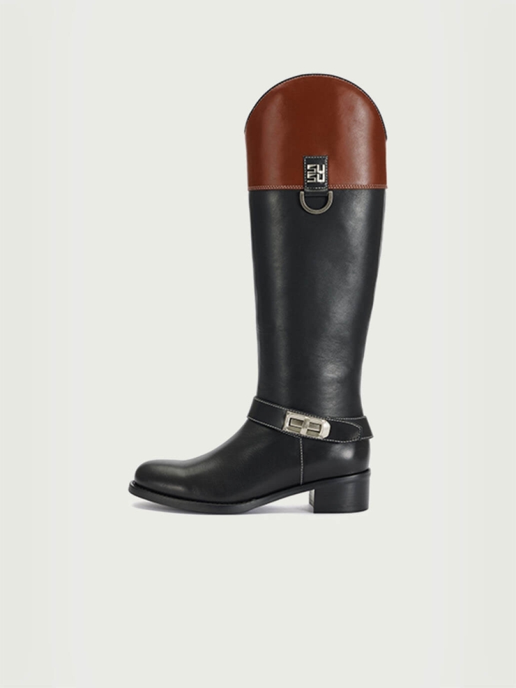 Red Dream Core Knight Series Two-Tone Double-Strap Classic Knight Boots