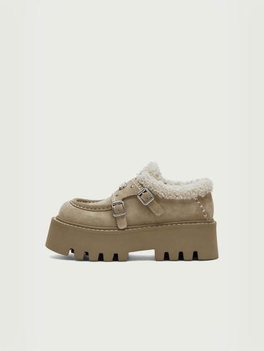 Khaki DreamCore Angel Furry Platform Monk Shoes