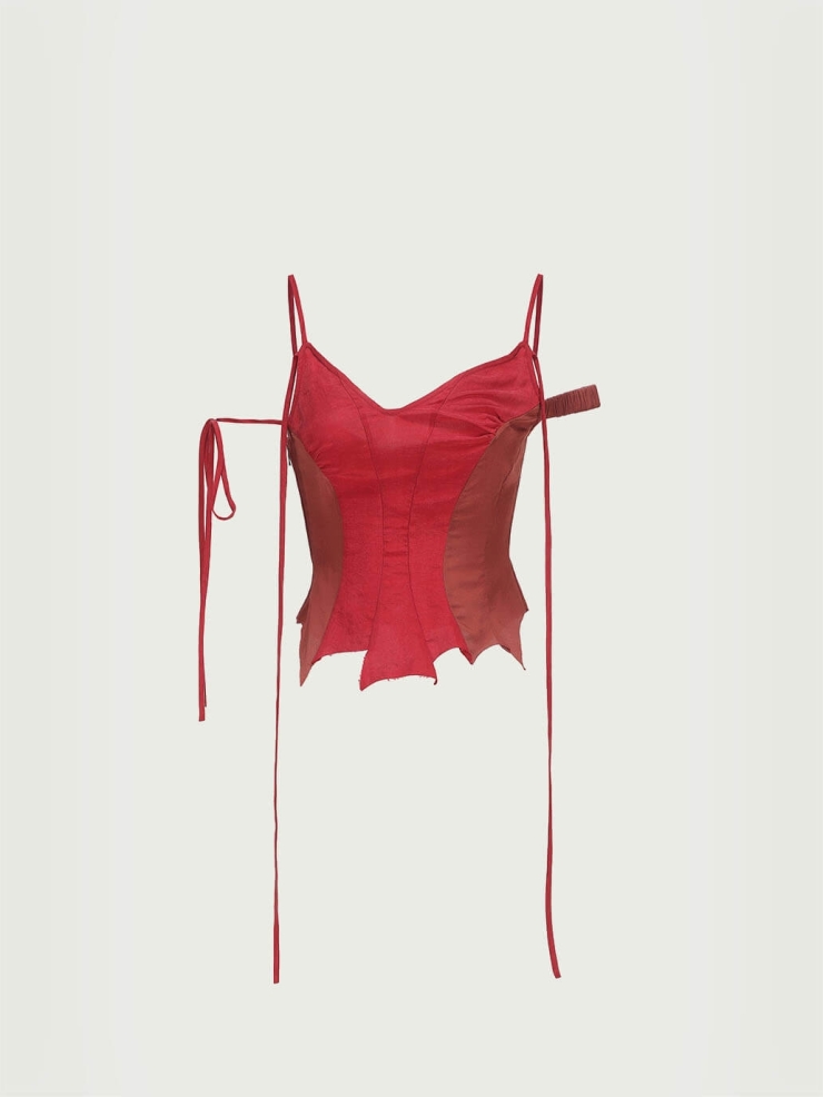 Red Strappy Patchwork Camisole Top