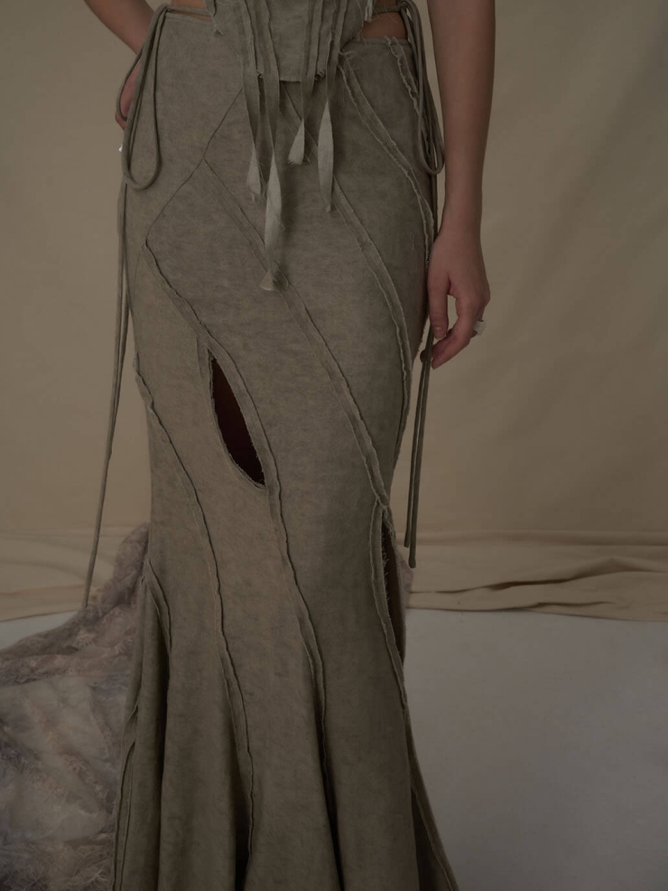 Seagrass striped split fishtail half skirt