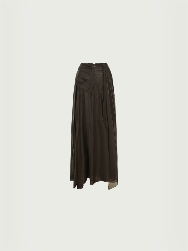 Olive silk draped half skirt