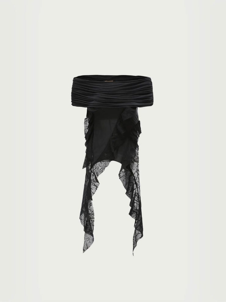 Black off-shoulder knit ruffle top