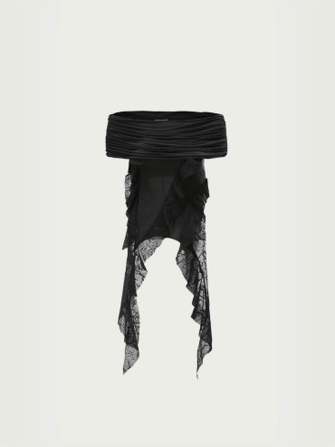 Black off-shoulder knit ruffle top