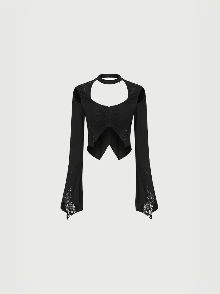 Black pleated halter neck top