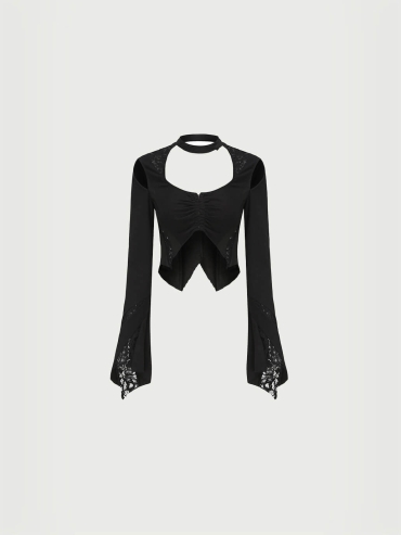 Black pleated halter neck top
