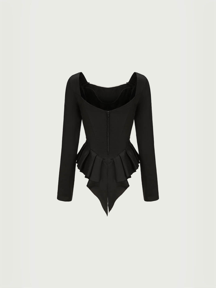 Black and white contrast pleated lace-trimmed top