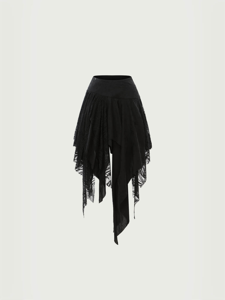 Black lace tiered stacked skirt