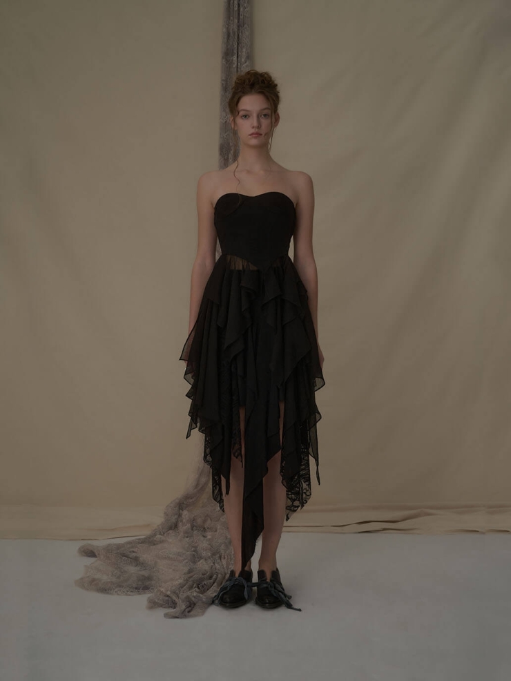 Black lace tiered stacked skirt