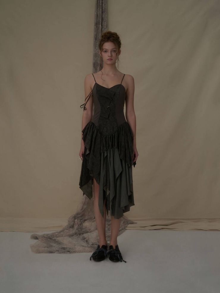 Sage green spliced camisole dress