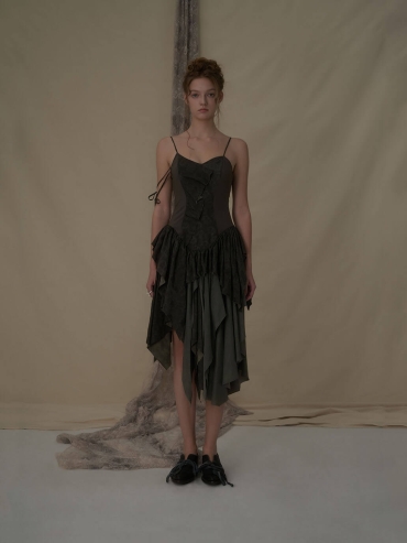 Sage green spliced camisole dress
