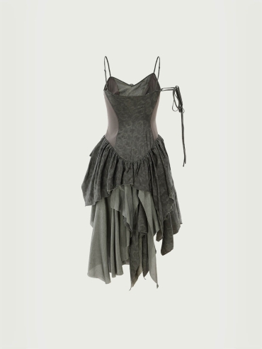 Sage green spliced camisole dress
