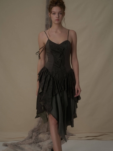 Sage green spliced camisole dress