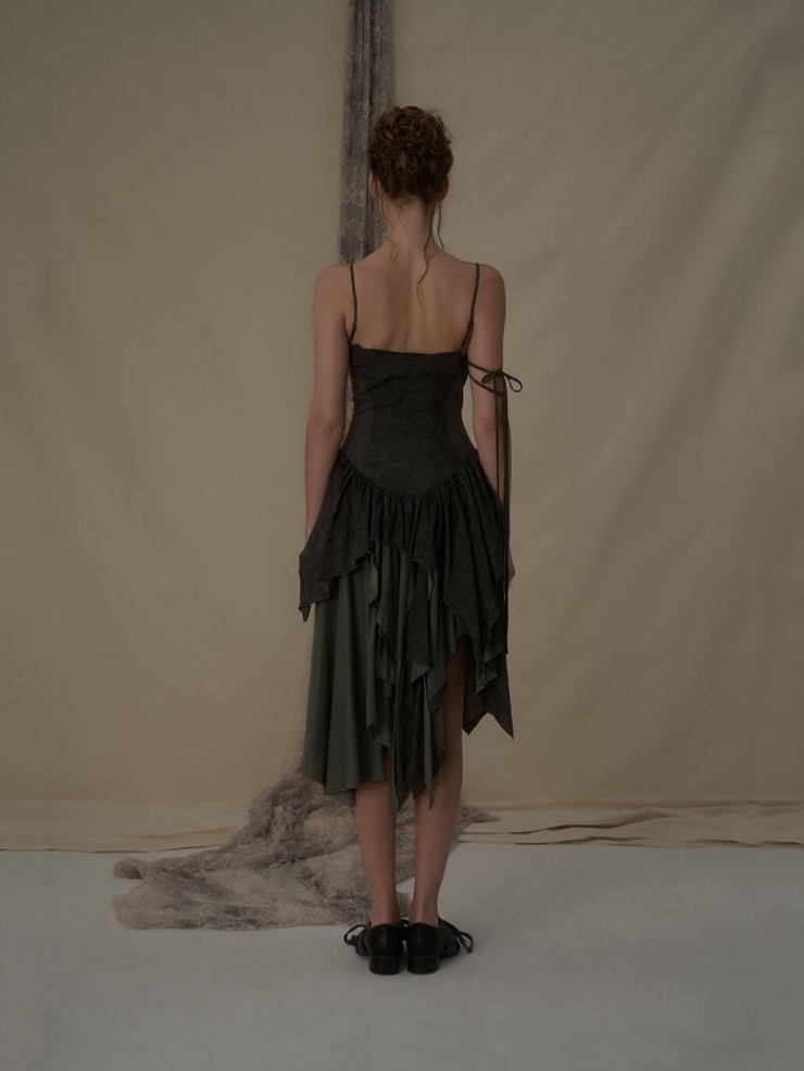 Sage green spliced camisole dress