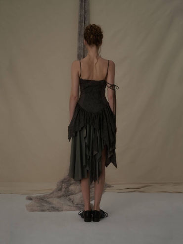 Sage green spliced camisole dress