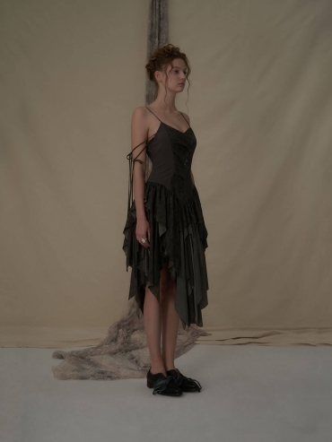 Sage green spliced camisole dress