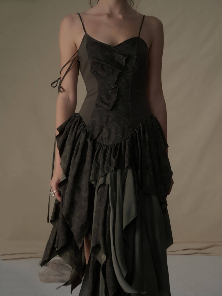 Sage green spliced camisole dress