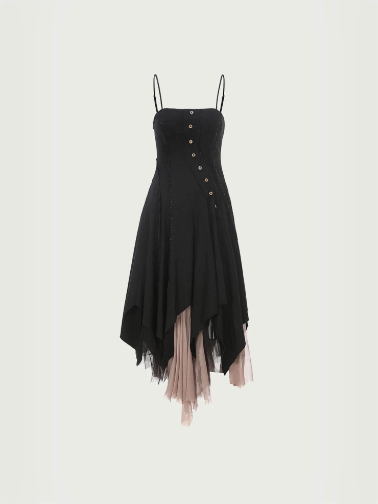 Black slant split camisole dress