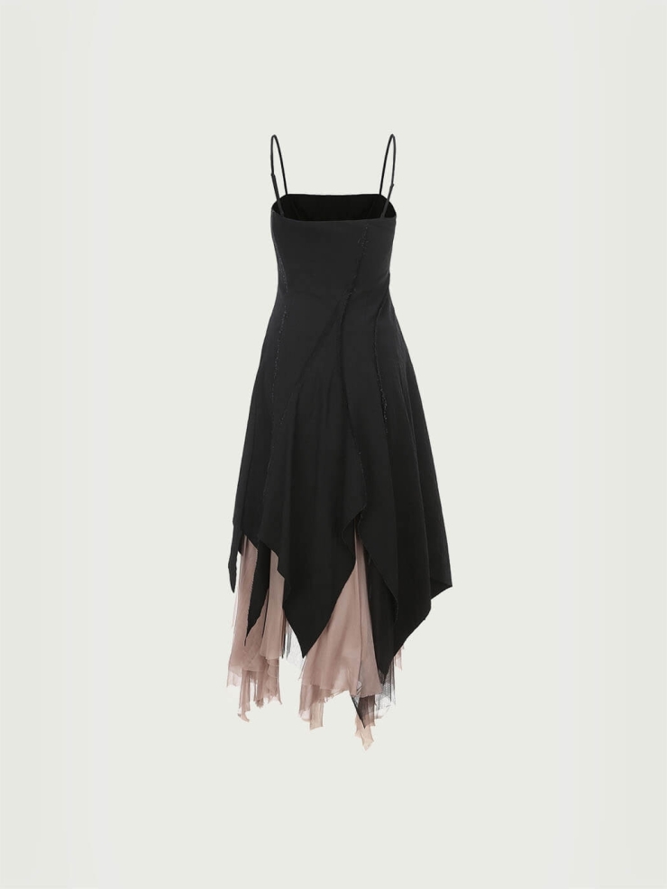 Black slant split camisole dress