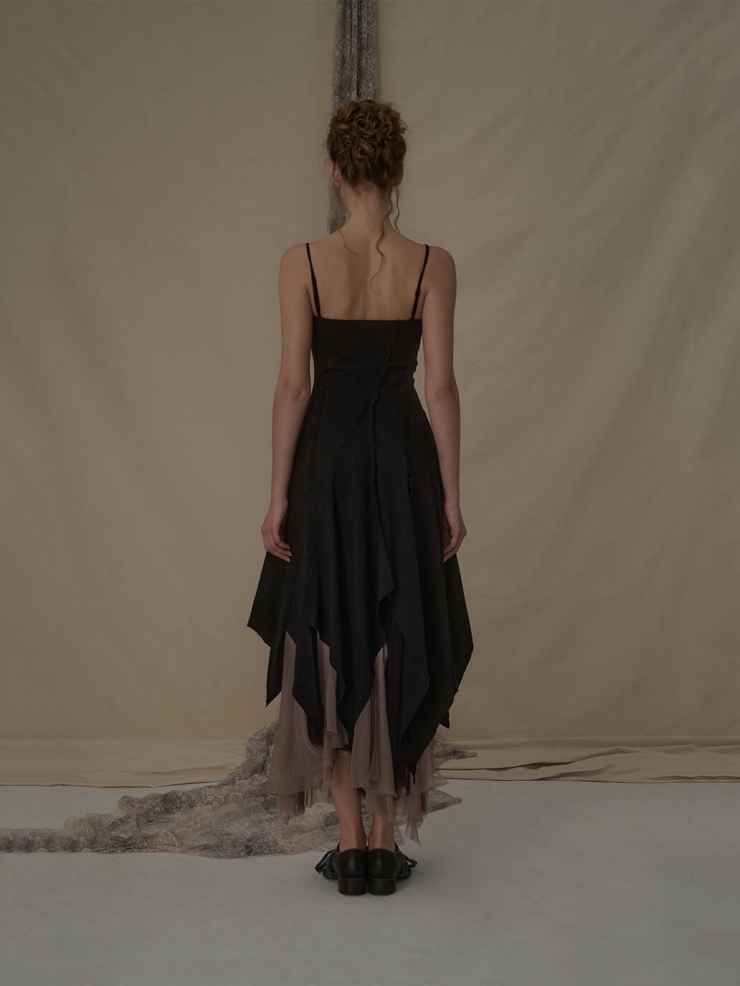 Black slant split camisole dress
