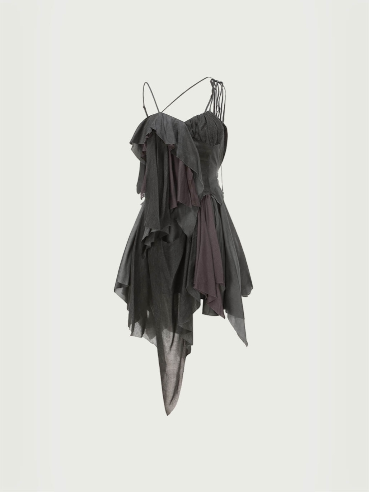 Gray-purple tie-waist mini dress