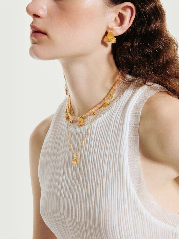 Champagne three-flower earrings