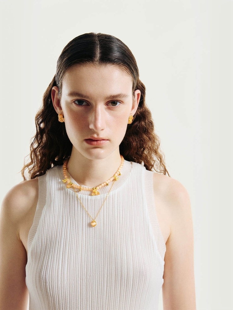 Champagne three-flower earrings