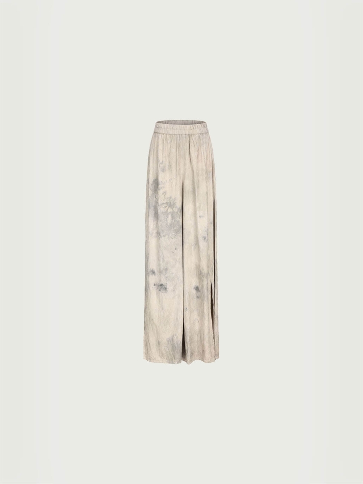 Grey silk slit wide-leg trousers
