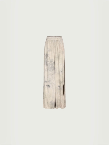 Grey silk slit wide-leg trousers