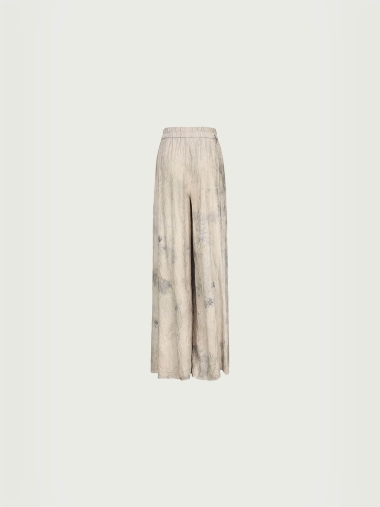 Grey silk slit wide-leg trousers