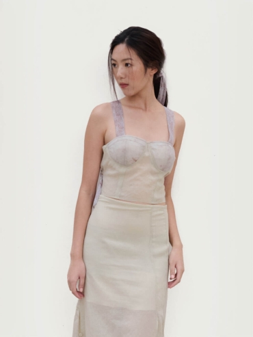 Green Jade Tulle Laceup Bustier Green Top