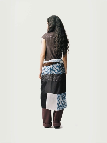 Black&White Ethnic&Vintage Print Pattern Panelled Silk Scarf