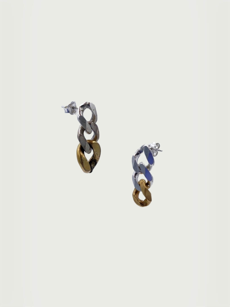 Gold and silver permanent curb chain earrings
