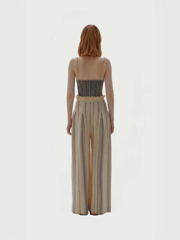 Beige and green siliene.p trousers