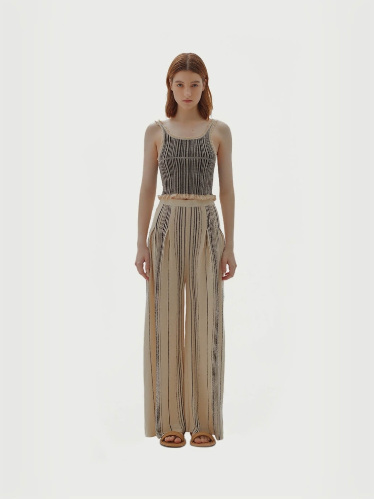 Beige and green siliene.p trousers
