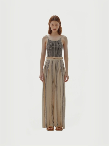 Beige and green siliene.p trousers