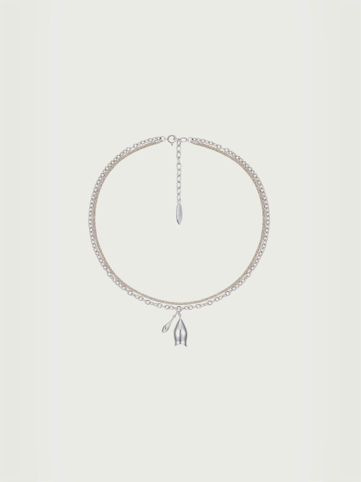 Silver Double Layered Lace Bell Necklace
