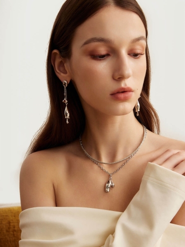 Silver Double Layered Lace Bell Necklace