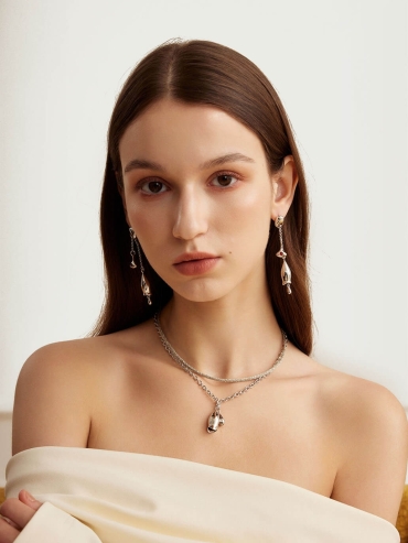 Silver Double Layered Lace Bell Necklace