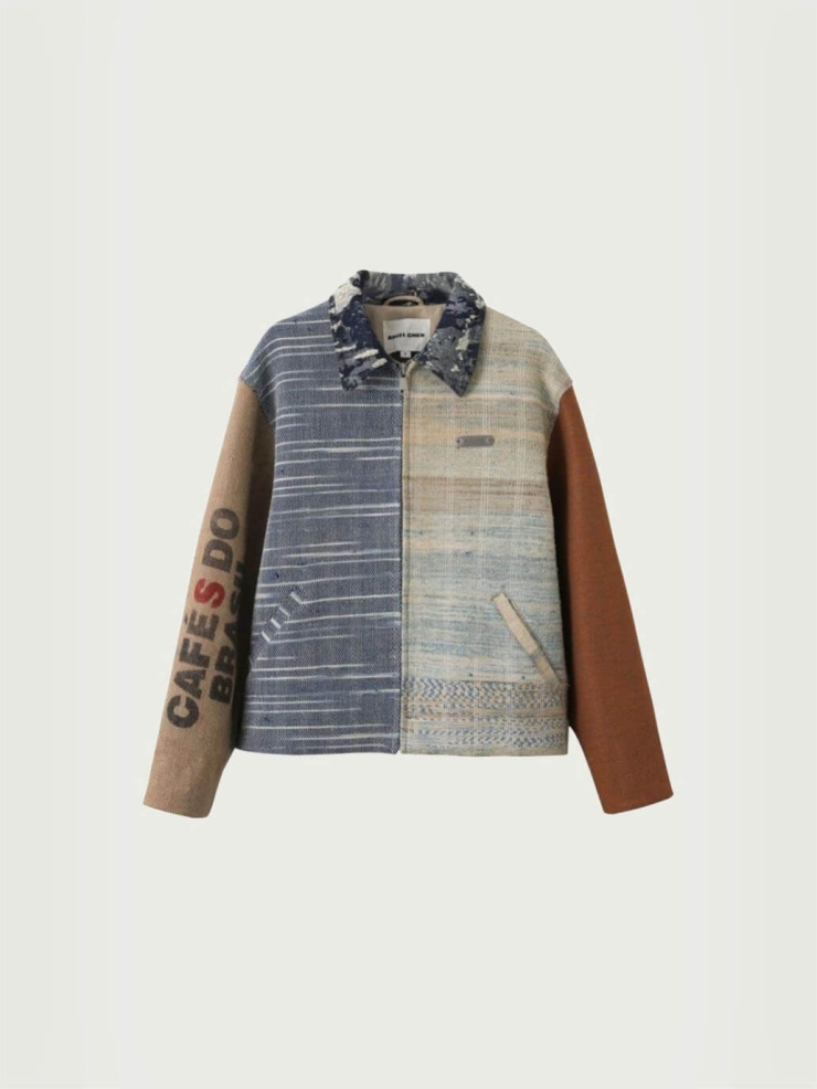 Blue hand woven fabric patched jacket