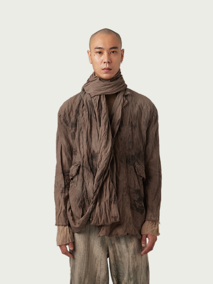 Dyed Rawing Blazer with Scarf Collar