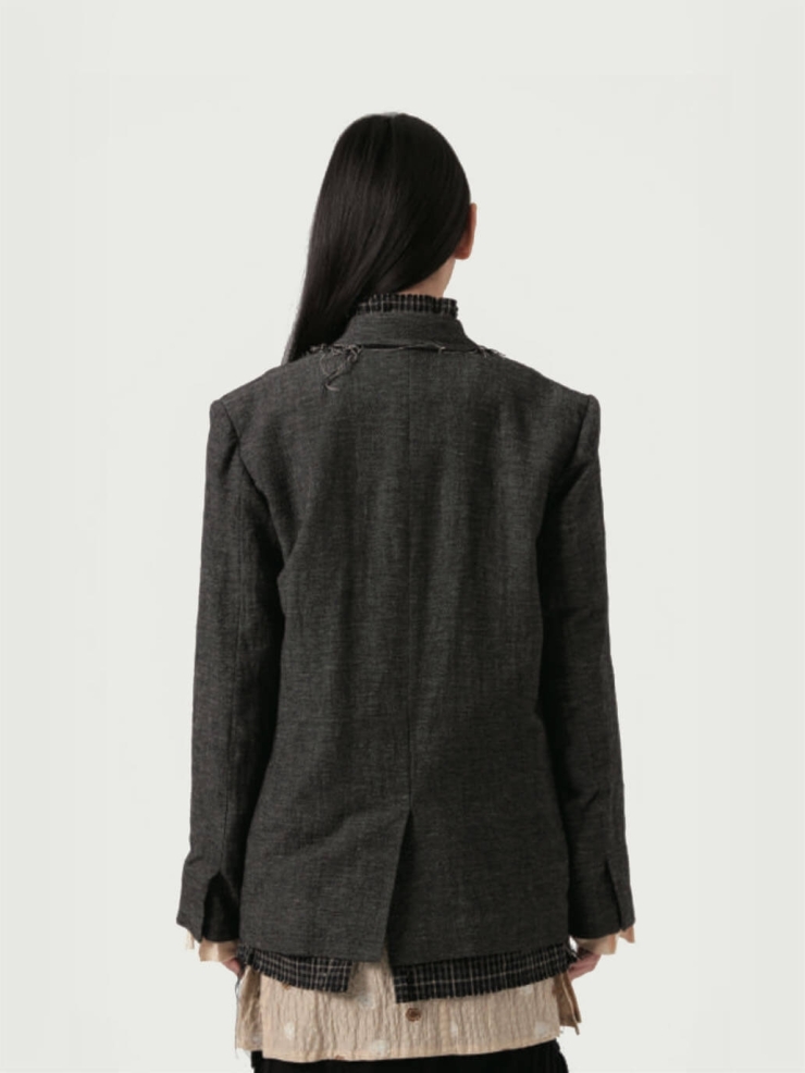 Grey Patch-work Layering Raw Edge Blazer