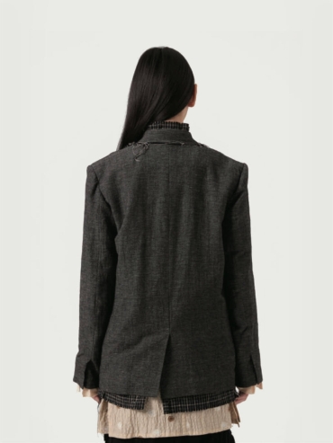 Grey Patch-work Layering Raw Edge Blazer