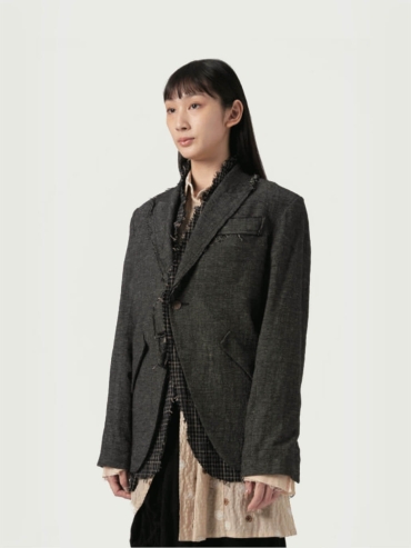 Grey Patch-work Layering Raw Edge Blazer
