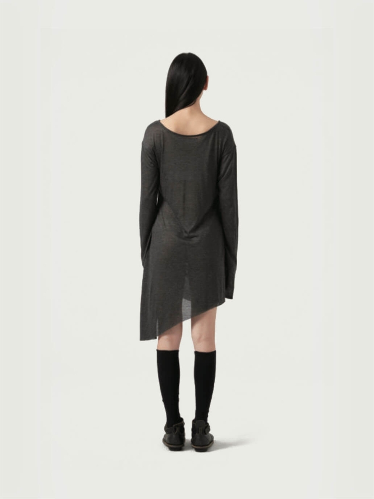 Charcoal Hand Dyed Long Sleeves Asymmetrical T-Shirt