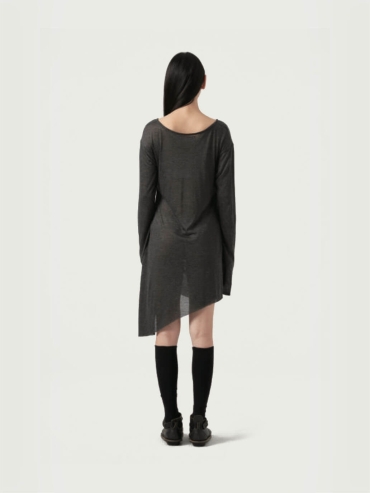 Charcoal Hand Dyed Long Sleeves Asymmetrical T-Shirt
