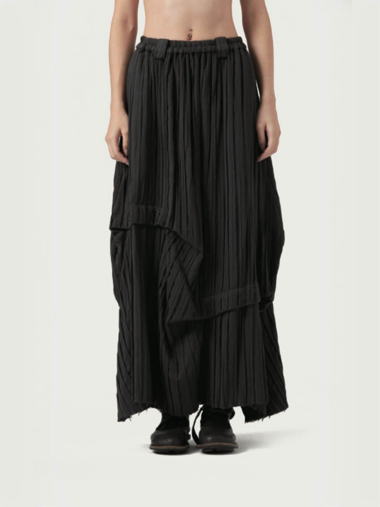 Charcoal Stripe Folded Knitted Midi Skirt