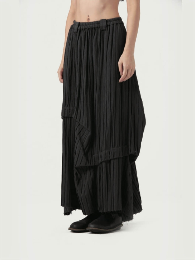 Charcoal Stripe Folded Knitted Midi Skirt