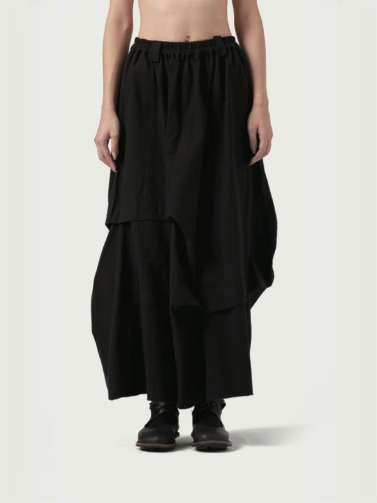Black Hand Dyed Folded Midi Skirt